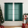 Green Window Sheer Curtains 54 inch Length, Soft Airy Light Filtering Sheer Curtain 2 Panels Set, Dual Rod Pocket Gauze Drapes for Living Room Bedroom, Hunter Green, 2x42Wx54L Inches