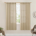 LAMIT Brown Linen Boho Curtains 68 inch Length 2 Panels, Light Filtering Semi Sheer Panels Back Tab and Rod Pocket Neutral Drapes for Bedroom/Living Room, 52 x 68 Inch