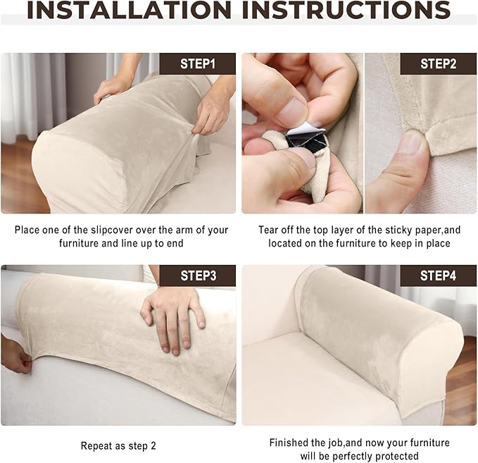 Couch Arm Covers 2 Pcs Sofa Armrest Covers Stretch Couch,Armrest Cover for Chairs Scratch-Resistant Sofa Arm Cover Armchair Slipcovers,Cream