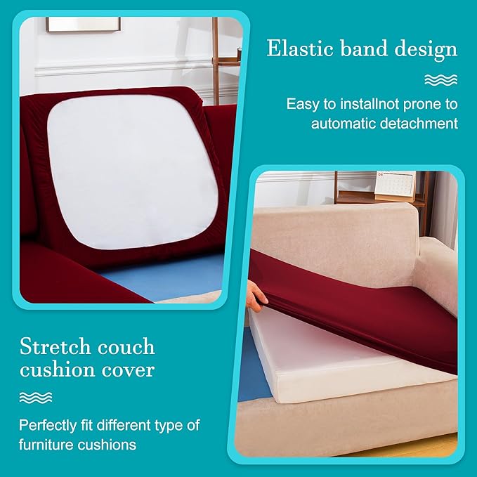 12Pcs Stretch Patio Cushion Covers,Outdoor Couch Covers Replacement,Outdoor Couch & Sofa Slipcovers,for Patio Furniture Cushion Covers,Washable Reusable urniture Protector(Wine Red,Cover Only)
