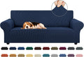 KEKUOU Stretch Sofa Cover Slipcover ，Couch Covers for 3 Cushion Couch Sofa pet Friendly (78"-94") Furniture Protector Sofa with Elastic Bottom for Kids,Dog, Jacquard Small Checked(Large,Navy Blue)