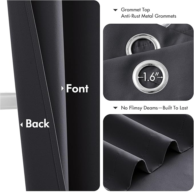 MIULEE Short Curtains for Windows - Dark Grey Blackout Half Window Curtains Thermal Insulated Privacy Drapes for Kitchen Bedroom Bathroom Grommet Top Small Basement Tiers W40 x L36 Inch 2 Panels