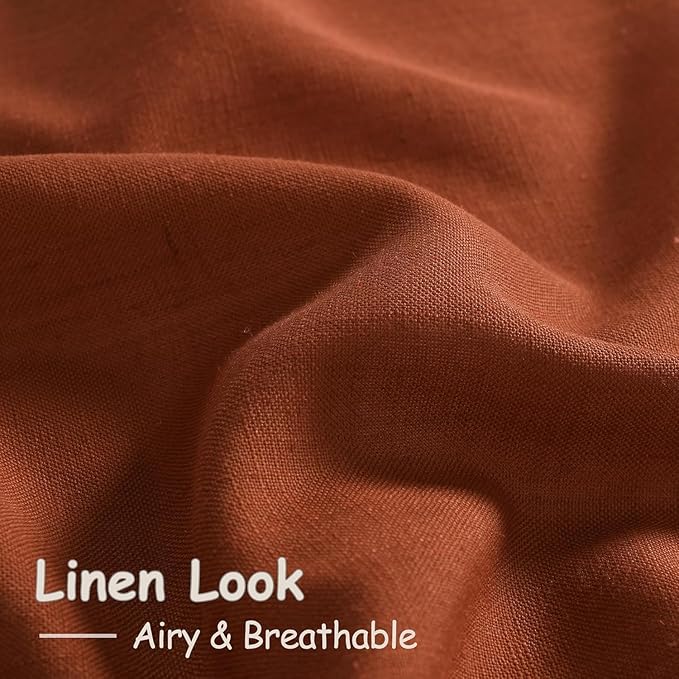 Nanspring Extra Wide Linen Curtains for Living Room 90 Inches Long Terracotta Light Filtering Semi Sheer Boho Farmhouse Curtain for Bedroom Office Luxury Back Tab and Rod Pocket 100x90, 2 Panels