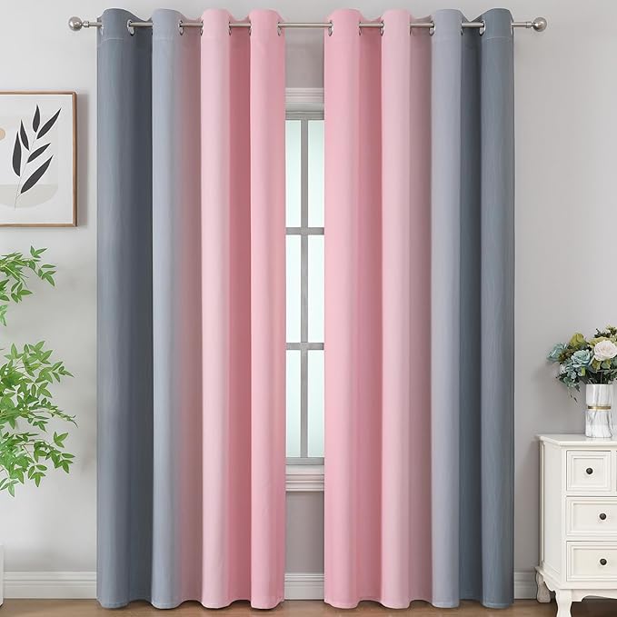 Estelar Textiler Pink and Grey Blackout Curtains 108 Inches Long, Thermal Insulated Drapes for Bedroom, Full Light Blocking Energy Saving Long Curtains for Living Room, 52Wx108L, 2 Panels