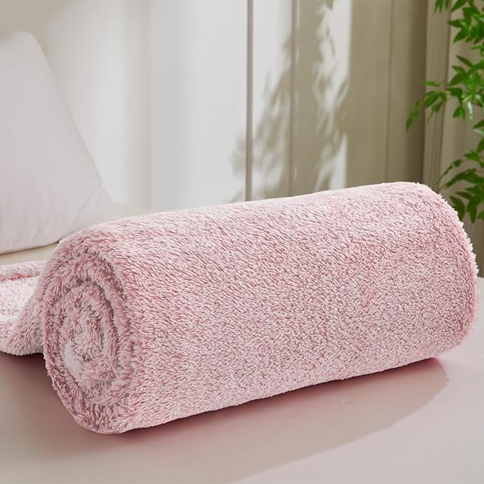 Exclusivo Mezcla Plush Fuzzy Fleece Throw Blanket Extra Large, Super Soft, Fluffy and Warm Blankets for Couch, Bed, All Season (Mixed Dusty Pink, 50x70 inches)