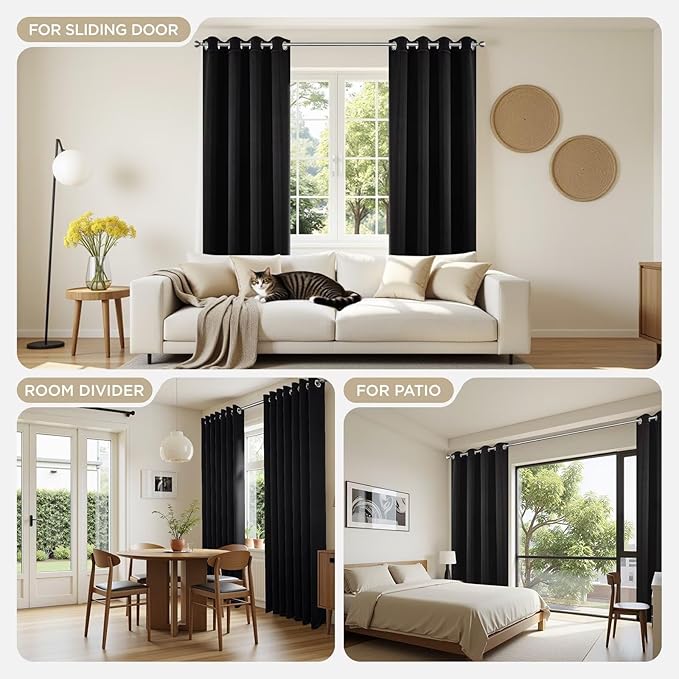 Joydeco Blackout Curtains 90 Inches Long 2 Panels Set, Thermal Insulated Long Curtains& Drapes 2 Burg, Room Darkening Drapes for Bedroom Living Room (Black, W37 x L90 Inch)