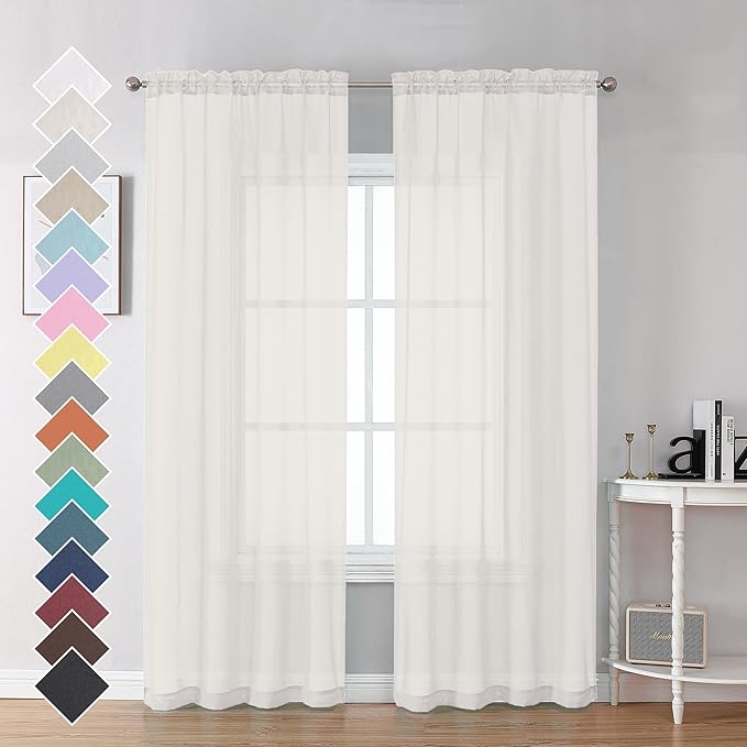 OVZME Ivory Sheer Curtains 84 Inch Length 2 Panels for Bedroom, Elegant Light Filtering Sheer Ivory Curtains Window Treatment for Living Room & Sliding Glass Door, 1 Pair, Each 42Wx84L