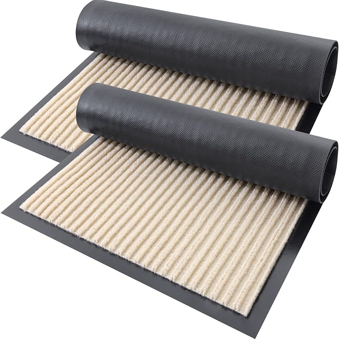 OLANLY Front Door Mat Indoor Outdoor Entrance, 2-Pack 29.5 x 17 Inch, Waterproof Heavy Duty Doormat, Fade Resistant, Low Profile, Easy Clean Patio Porch Welcome Floor Mats for Entry, Beige