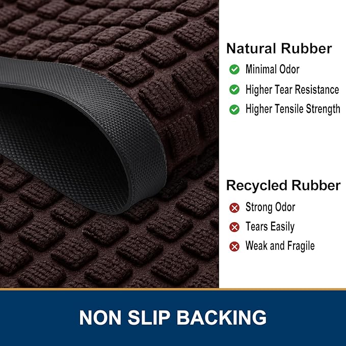 Smiry Front Door Mat Outside Entrance, Heavy Duty Natural Rubber Doormat, Non Slip, Trap Dirt and Moisture, Easy Clean, Low Profile Welcome Floor Mats for Indoor Outdoor Entry, 35x23 Inch, Brown