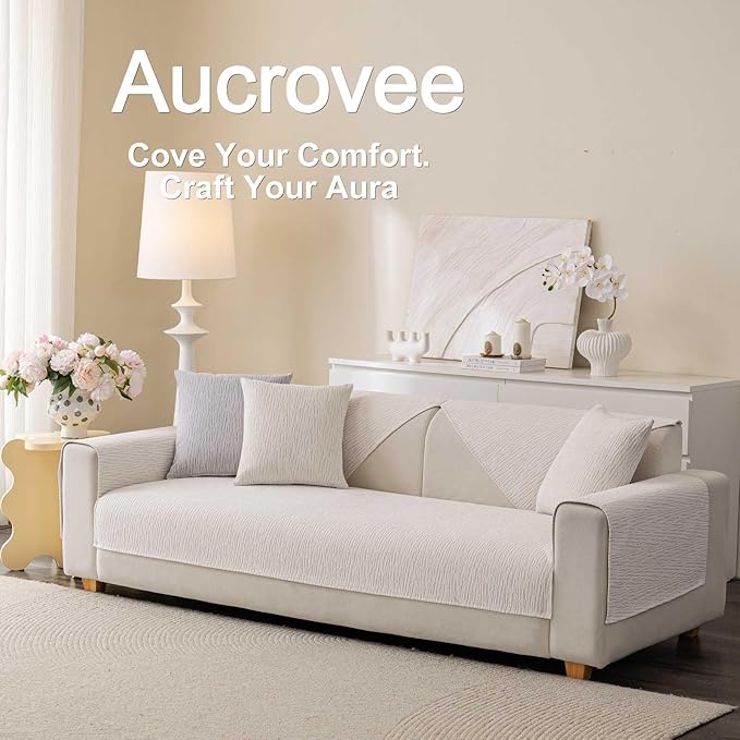 Soft Waterproof Chenille Cover Washable, Non Slip Sectional Sofa Covers for 3 Cushion Couch Sofa L Sharped Sofa Slipcover for Pets, Furniture Protector (1 PCS 36"x63" White)