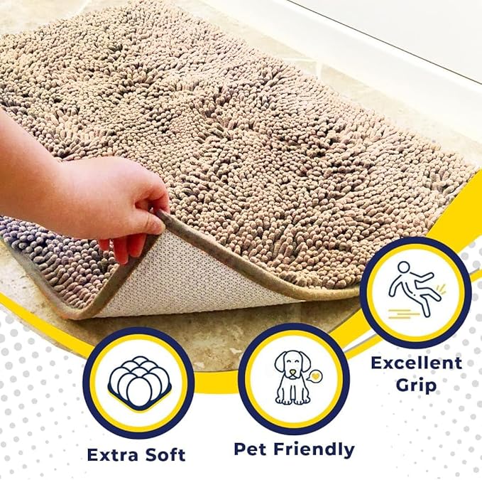 Muddy Mat® | Super Absorbent Door Mat Indoor, Microfiber Quick Dry Chenille Entryway Rug, Non-Slip Front Door Mat, Indoor Mats for Entryway, Machine Washable Pet Rug, Beige 3ft x 8ft