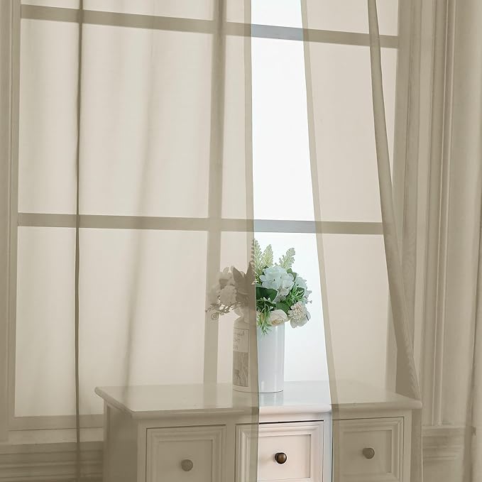 OVZME Taupe Sheer Curtains 63 Inches Long 2 Panels - Soft Light Filtering Window Sheer Panels for Living Room/Bedroom, Top Dual Rod Pocket, 1 Pair, Each 42Wx63L Inches