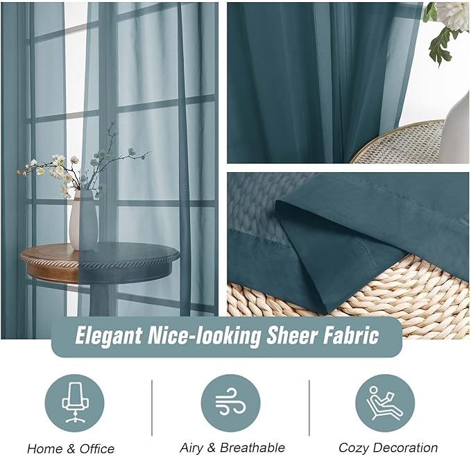 Dusty Blue Sheer Curtains 90 Inches Long 2 Panels, Light Filtering Solid Sheer Curtains for Bedroom Living Room, Lightweight Soft Airy Voile Sheer Drapes, Dual Rod Pocket, 2x42Wx90L Inches