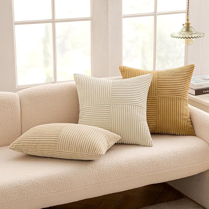 MIULEE Khaki Decorative Euro Sham Pillow Covers 24x24 Inch for Bed Couch Sofa Pack of 2 Boho Farmhouse Throw Pillows Soft Cross Corduroy Patchwork Textured Cushion Cases
