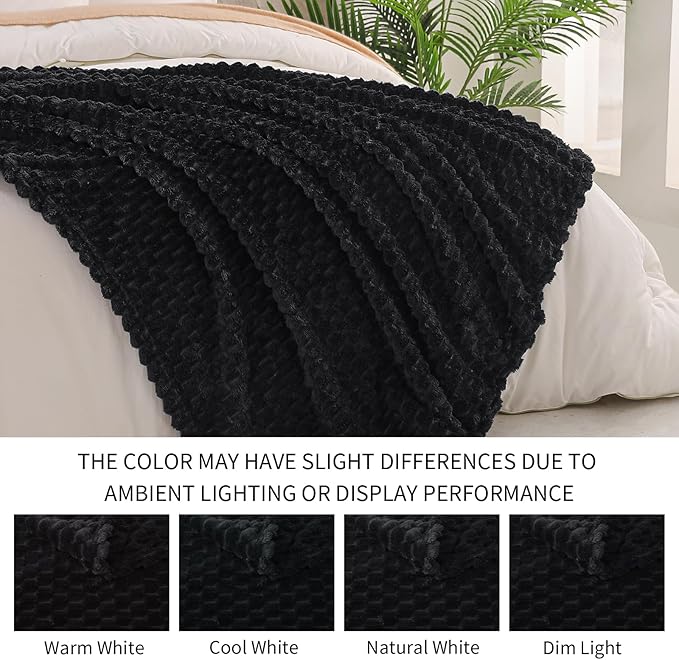 Exclusivo Mezcla Fleece Throw Blanket for Couch, Extra Large Fuzzy Black Bed Blankets, Soft Cozy Plush Sofa Throws for All Seasons, 50x70 Inches