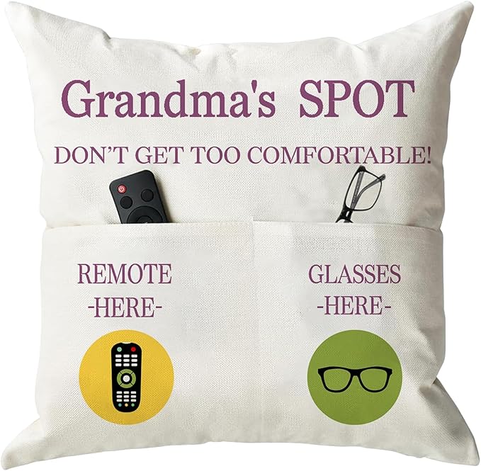ONFAON Grandma Gifts, Grandma's Spot Throw Pillow Covers 18x18 Inch,Birthday Christmas Thanksgiving Day Gifts for Grandma Mom,2-Pocket