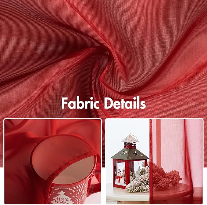 MIULEE 2 Panels Red Solid Color Sheer Christmas Window Curtains Elegant Window Voile Panels/Drapes/Treatment for Bedroom Living Room (54X63 Inches)