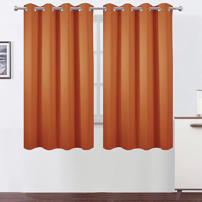 LEMOMO Orange Blackout Curtains 66 x 63 Inch Length/Set of 2 Curtain Panels/Thermal Insulated Room Darkening Blackout Curtains for Bedroom