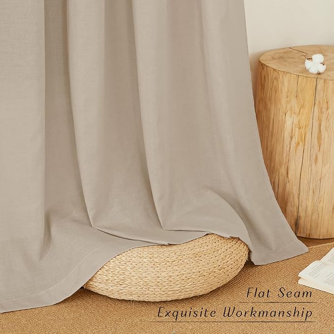 NICETOWN Taupe Short Linen Curtains for Kitchen, Thick Flax Small Window Treatments Semi Sheer Privacy Assured with Light Through for Cafe/Bathroom, W42 x L48, 2 Panels