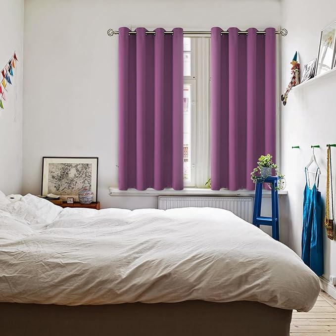 BGment Room Darkening Curtains 45 Inches Long - Grommet Thermal Insulated Drapes Window Treatment Curtains for Bedroom, 2 Panels, 52 x 45 Inch, Eggplant Purple