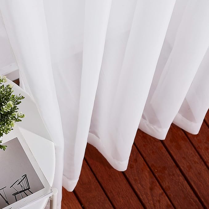 NICETOWN Sheer Window Curtains 96" Long for Living Room, Grommet Voile Sheer Textured Window Drapes for Sliding Glass Door/Villa/Bedroom, Ivory, 70" Wide Per Panel, Set of 2
