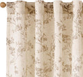 Lazzzy Floral Linen Curtains Farmhouse Extra Long Curtain for Living Room Bedroom Light Filtering Vintage Rod Pocket Back Tab Drapes for Home, 2 Panels, Taupe on Beige, W38 X L108