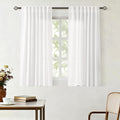 White Linen Curtains 54 inch Long 2 Panel Set for Living Room Back Tab Rod Pocket Semi Sheer Light Filtering Bedroom Window Curtain 54 inch Length Cotton Textured Modern Elegant Coastal Drapes