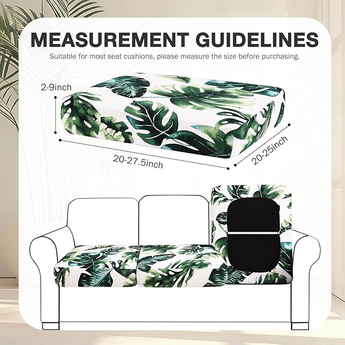 hyha 14Pcs Patio Cushion Covers, Stretch Outdoor Couch Cushion Covers, Washable Outdoor Chair/Sofa Slipcovers for Patio Furniture Cushions Protector with Elastic Bottom(Monstera Deliciosa,Cover Only)