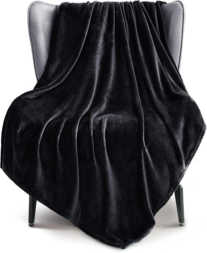 Exclusivo Mezcla Fleece Throw XL Blanket for Couch, Sofa, Super Soft and Warm Black Blankets, All Season, Cozy, Plush, Lightweight, 50x70 Inches