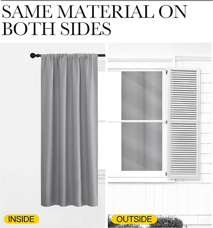NICETOWN Kitchen Window Curtains 63 Long - Home Decoration Thermal Insulated Rod Pocket Blackout Blinds & Drapes for Small Windows (Silver Grey, 2 Panels, W34 x L63 -Inch)