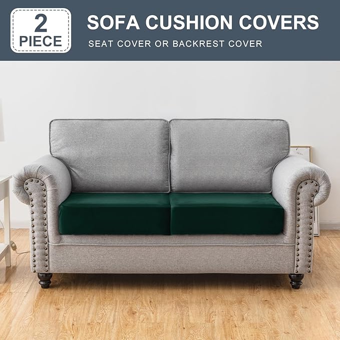 Couch Cover Stretch Velvet Sofa Cushion Cover 2-Piece - Elastic Washable Slipcover for Seat or Backrest, Couch Seat Covers for Sofas (Christmas Green)