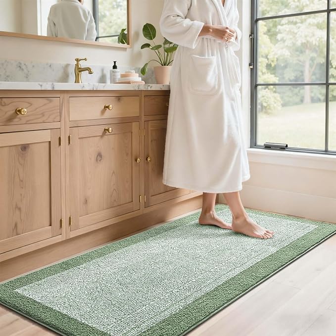60x24 Long Bathroom Rugs Washable Non Slip, Green Bath Mat for Bathroom Floor Tub, Soft Absorbent Quick Dry Mats for Shower, Bathtub,Home Decor