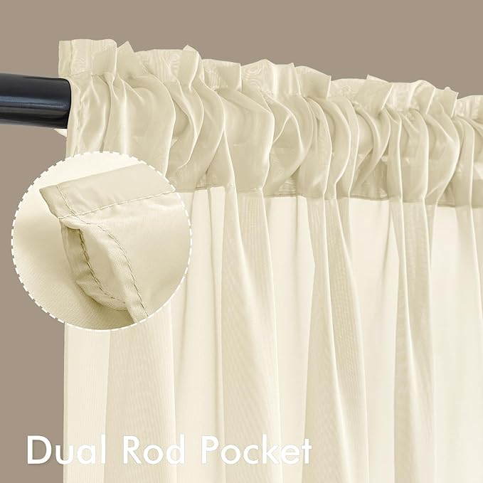 MIULEE Light Cream Sheer Curtains 90 Inches Long, 4 Panels Set, Light Filtering Rod Pocket Voile Drapes for Living Room and Bedroom, Airy Soft Fabric Window Treatments, 42 x 90 Inches