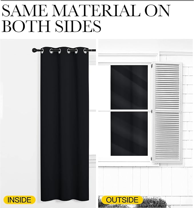 NICETOWN Bathroom Blackout Thermal Curtains and Drapes, Black Solid Thermal Insulated Grommet Blackout Drapery Panels for Window (2 Panels, 42 inches Wide by 68 inches Long, Black)