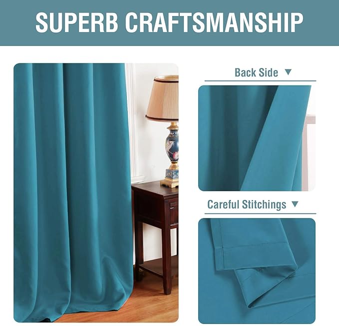 H.VERSAILTEX Blackout Curtain for Living Room Thermal Insulated Window Treatment Curtain Extra Long 108 inch Length Energy Saving Solid Grommet Blackout Drape, One Panel, Turquoise Blue，52"W x 108"L