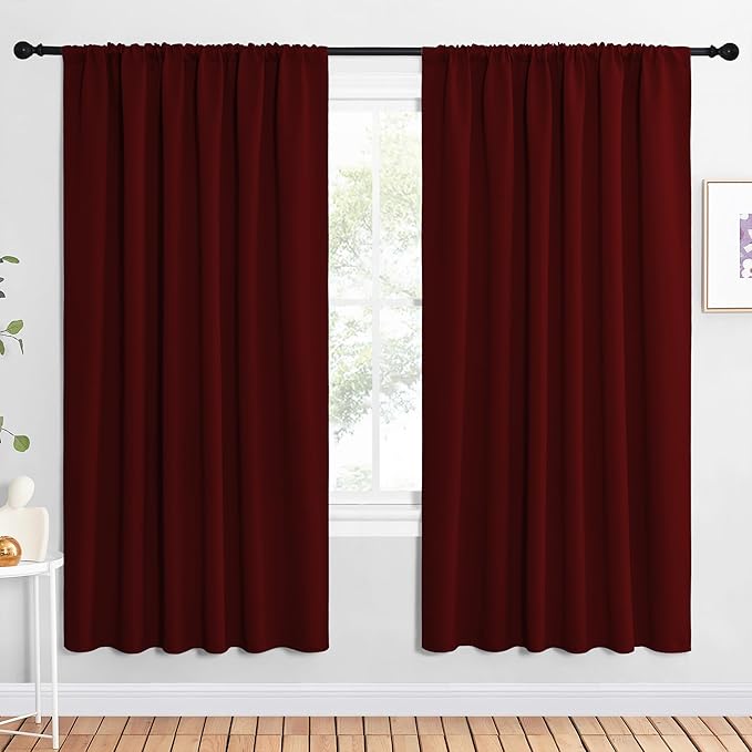 NICETOWN 2 Panels Blackout Curtains, Rod Pocket Window Curtains Room Darkning Drapes for Bedroom/Living Room, Thermal Insulated Solid Draperies for Home Office/Study, 62 by 72-Inch, Burgundy Red