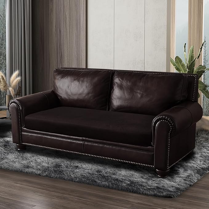 Leather Look Couch Cushion Covers Sofa Seat Slipcovers Sets Couches Furniture Protector for Sectional Armchair Loveseat Pets Kids Stretch Spandex Fabric (1 Cushion Loveseat, Chocolate)