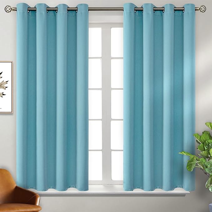 BGment Blackout Curtains - Grommet Thermal Insulated Room Darkening Bedroom and Living Room Curtains, Set of 2 Panels (52 x 54 Inch, Aqua)
