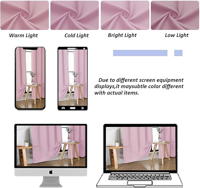 Simplebrand Ava Pink Short 36 Inches Blackout Curtain 2 Panels Set, Half Window Rod Pocket Privacy Curtain Tiers for Kitchen, Curtains Blackout for Bathroom Shades, W40 x L36 Inch, Pink