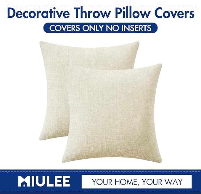 MIULEE Pack of 2 Cream Throw Pillow Covers 20x20 Inch Soft Polyester Pillow Covers for Sofa Living Room Spring Home Decor Couch Solid Dyed Cases
