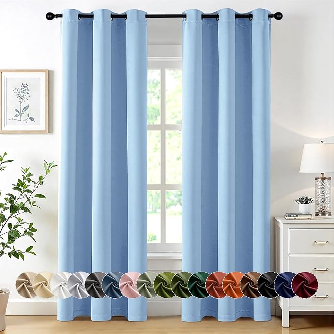 MIULEE Sky Blue Blackout Curtains for Bedroom Living Room 84 Inches Long 2 Panels, Thermal Insulated Room Darkening Drapes Solid Grommet Noise Reduction Light Blocking Window Treatments 40x84 Inch