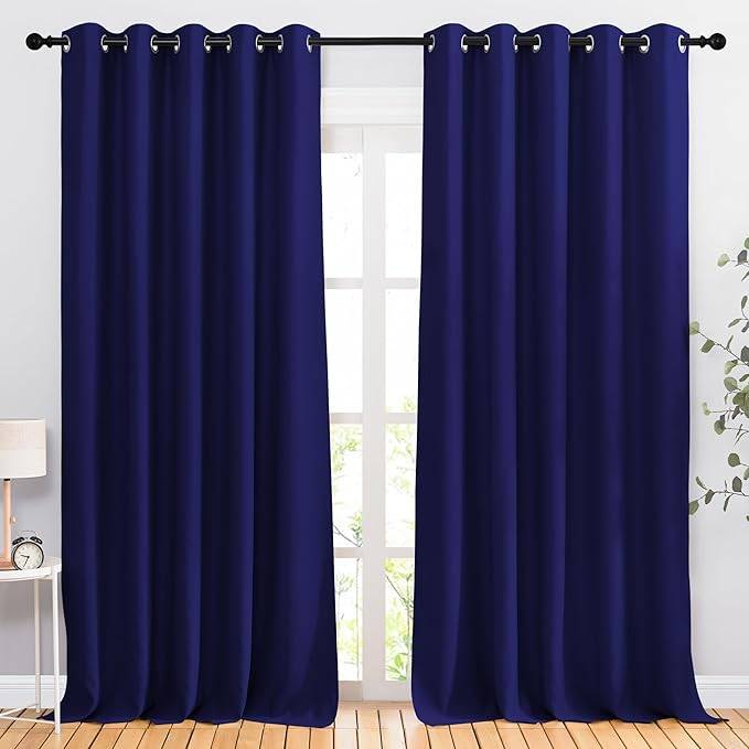 NICETOWN Blackout Curtains Panels for Bedroom - 3 Pass Microfiber Noise Reducing Thermal Insulated Solid Ring Top Blackout Window Drapes (2 Panels, 66 x 90 Inch, Navy Blue)