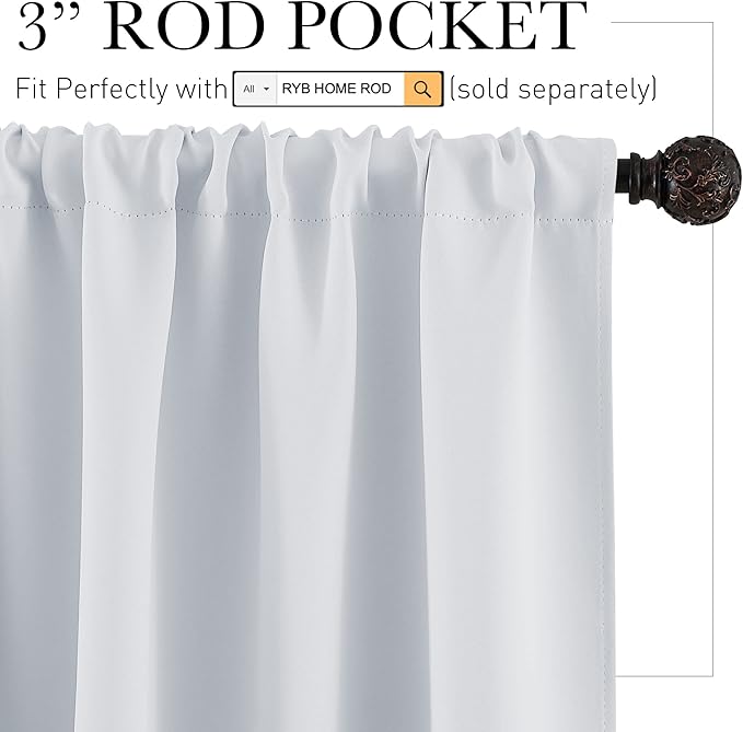 RYB HOME Basement Bathroom Kitchen Cafe Privacy Curtains, Short Insulating Light UV Heat Blocking Privacy Curtain Tiers for Laundry Room, Width 34 by Length 30, Greyish White, 2 Panels