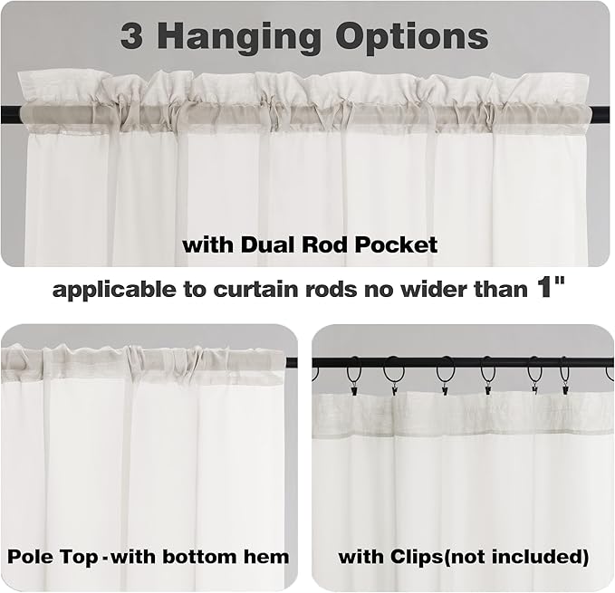 Chyhomenyc Sheer Window Valance Curtains, 2PCS Set, Light Filtering Valances Windows Treatment, Small Rod Pockets Voile Sheer Curtains for Living Room/Bathroom/Basement, 42Wx14L in, Set of 2, Ivory