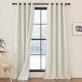 NICETOWN Faux Linen 100% Blackout Living Room Curtains 96 inches Long, Silver Grommet 2 Layers Window Treatment with White Liner Thermal Curtains for Bedroom, Vanilla, W52 x L96, 2 Panels