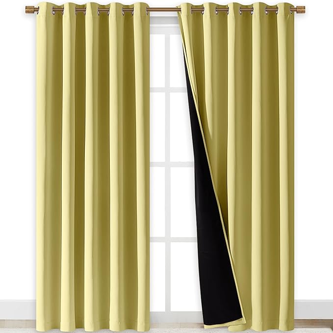 NICETOWN Paler Yellow Full Shade Curtain Panels, Pair of Energy Smart & Noise Blocking Out Blackout Drapes for Dining Room Window, Thermal Insulated Guest Room Lined Window Dressing, 70 x 84 inch