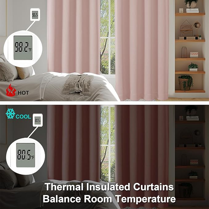 Simplebrand Ava Blush Blackout Curtains for Bedroom, 78 Inch Length, 2 Panels Set, Privacy Thermal Insulated Rod Pocket Window Curtains for Patio, French Door, W40 x L78 Inch