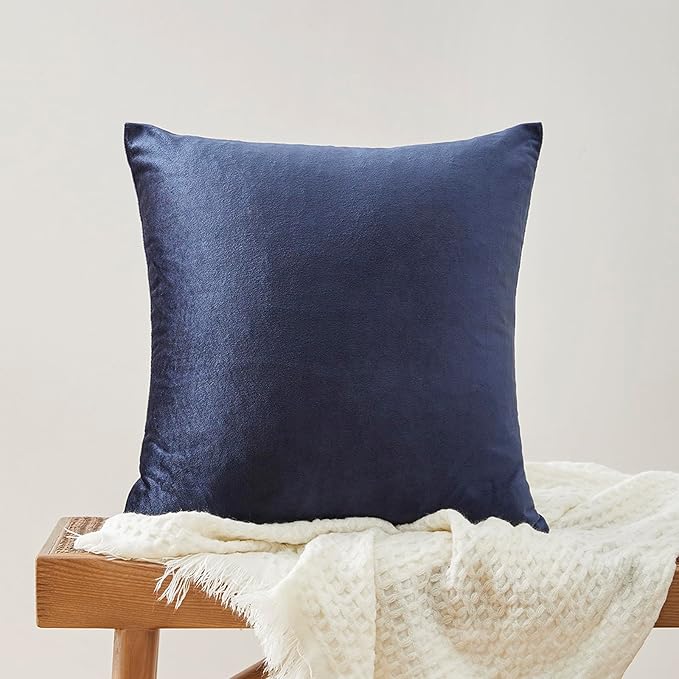 GIGIZAZA Navy Blue Velvet Pillow Covers 24x24,Square Solid Throw Pillow Covers Decorative Modern Pillows Big Vintage Cases for Couch Pack of 2