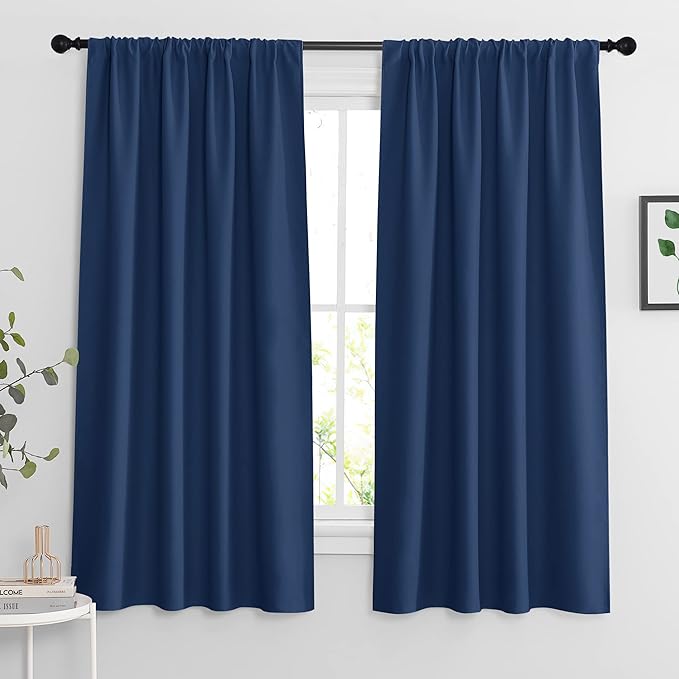 RYB HOME Blackout Curtains for Bedroom Living Room 63 inches Long, Thermal Insulated Privacy Rod Pocket Drapes for Nursery Office Home Theater, Width 42 by Length 63, Navy Blue, 2 Panels