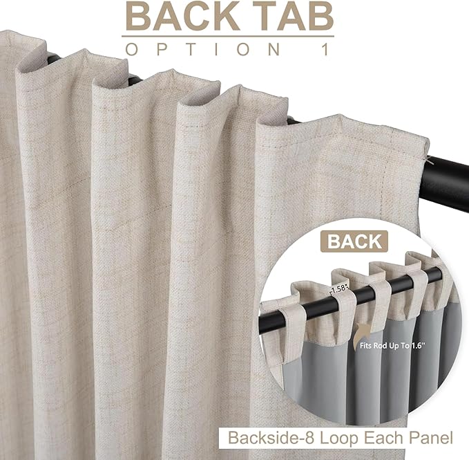 100% Blackout Shield Linen Blackout Curtains for Bedroom 72 Inches Long, Back Tab/Rod Pocket Living Room Drapes, Thermal Insulated Blackout Curtains 2 Panels Set, 50" W x 72" L,Cream